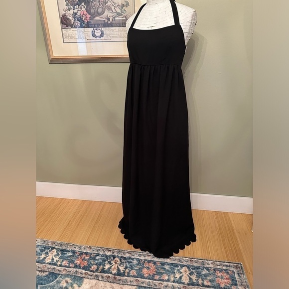Susana Monaco NWT maxi tie-back black scalloped dress - Picture 4 of 10